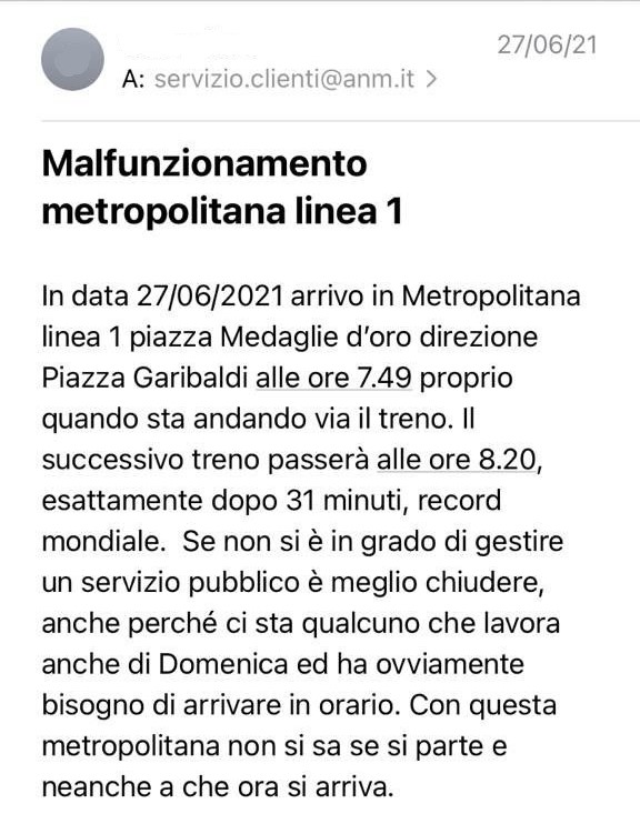 mail disservizio metropolitana