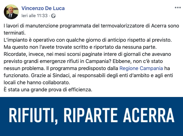 De Luca- Crisi Rifiuti Acerra