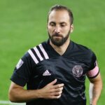HARRISON, NJ – OCTOBER 07: Inter Miami forward Gonzalo Higuain (9) during the second half of the Major League Soccer gam