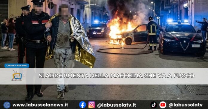 Incredibile a Grumo Nevano si addormenta con il motore acceso in auto che prende fuoco, salvato dai Carabinieri