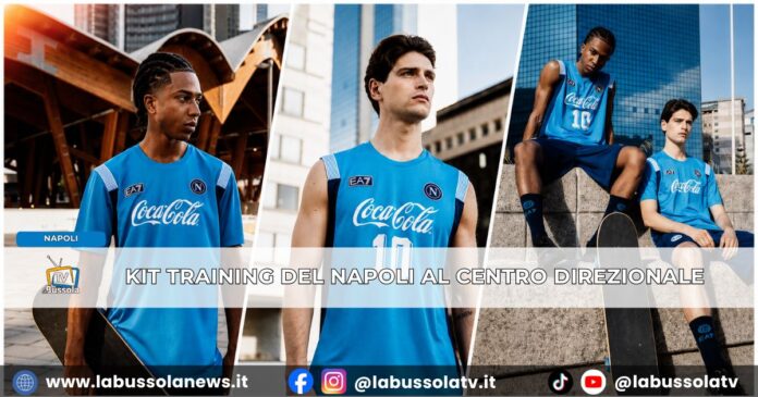 SSC NAPOLI ED EA7 PRESENTANO LA LINEA TRAINING 202627 lo shooting al Centro Direzionale
